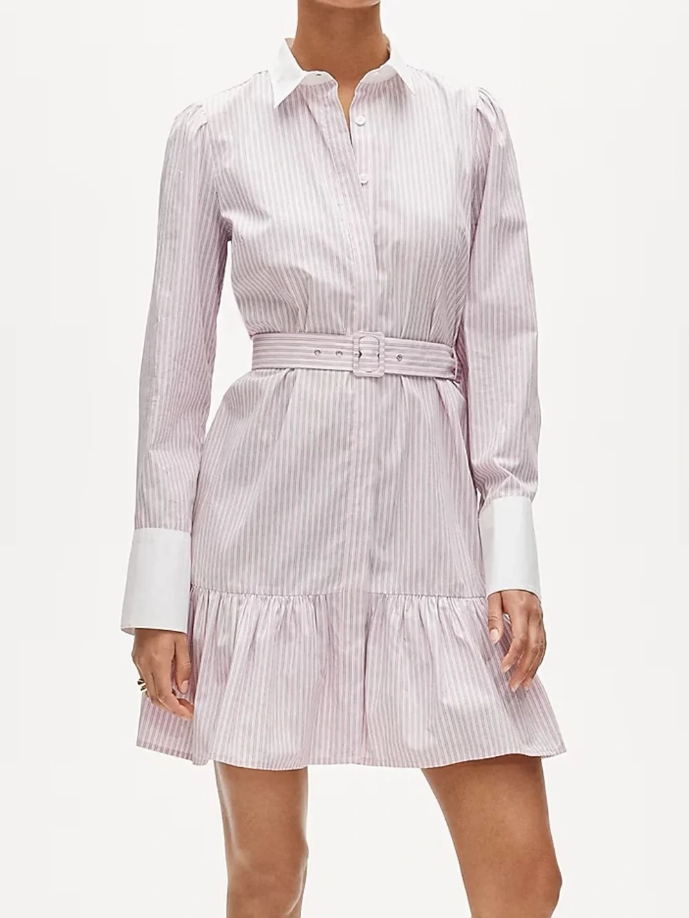 J crew women's 8 Tiered shirt-dress in striped cotton poplin long sleeve belted